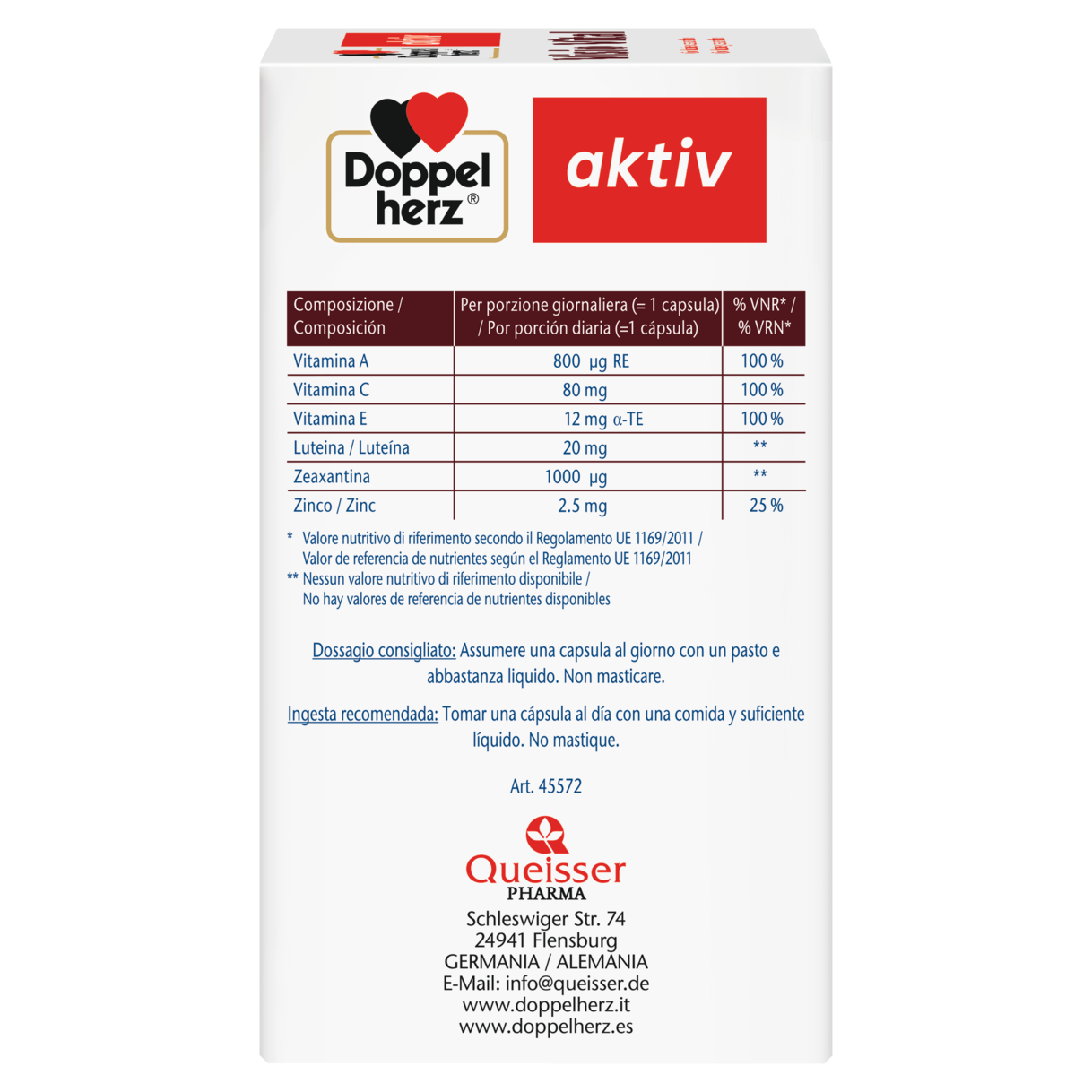 Illustration of the product packaging Doppelherz aktiv Visio Vital side view left