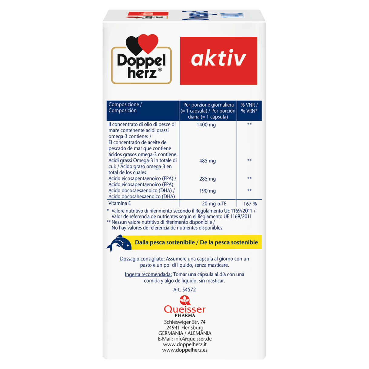 Illustration of the product packaging Doppelherz aktiv Omega-3 1400 side view left