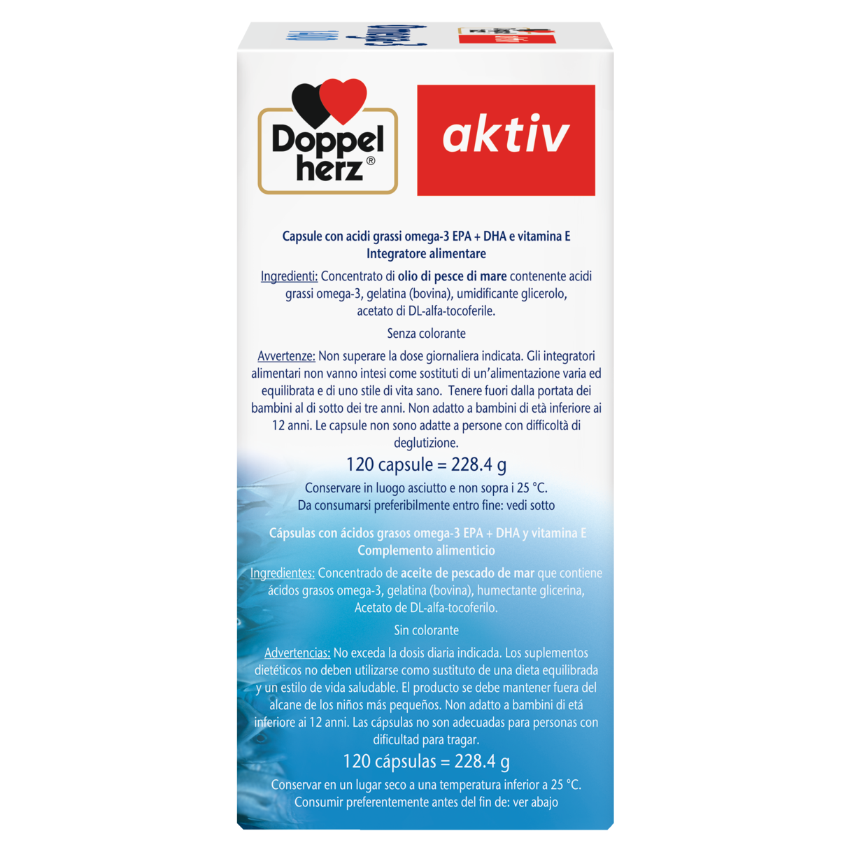 Illustration of the product packaging Doppelherz aktiv Omega-3 1400 side view right